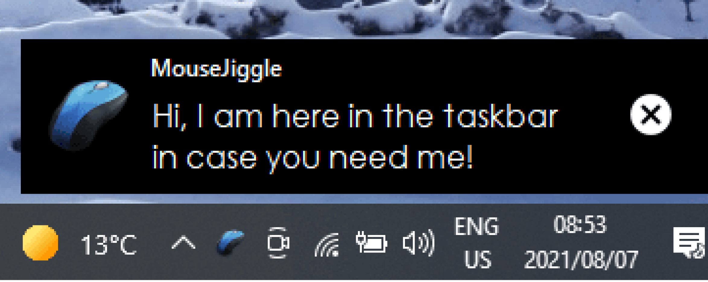 MouseJiggleは画面の右下にタスクバーにインストールされます。