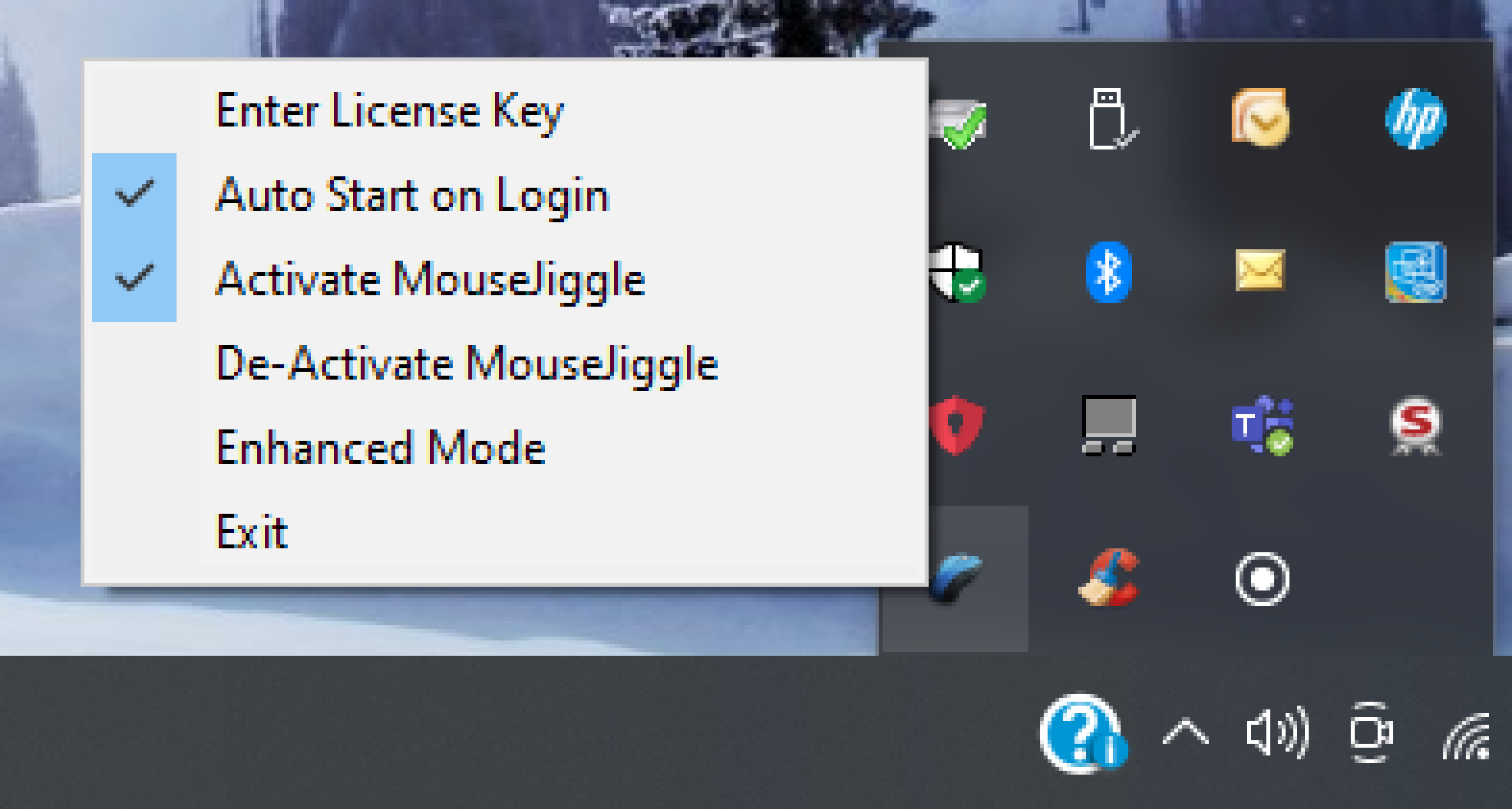 Clique com o botão direito no ícone de agitar mouse azul e preto para personalizar suas propriedades